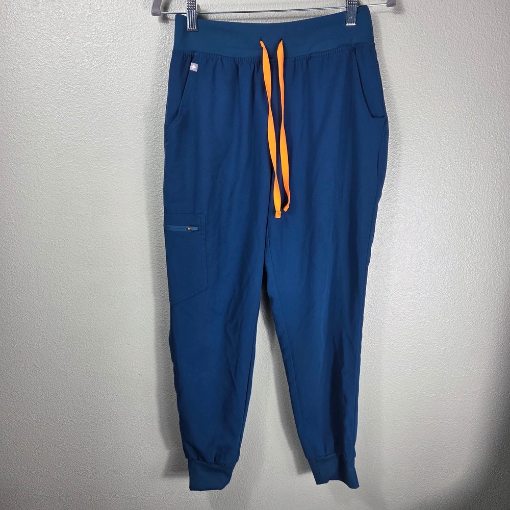 FIGS High-Waisted Zamora Jogger Scrub Pants S Petite Deep Reef Blue Orange